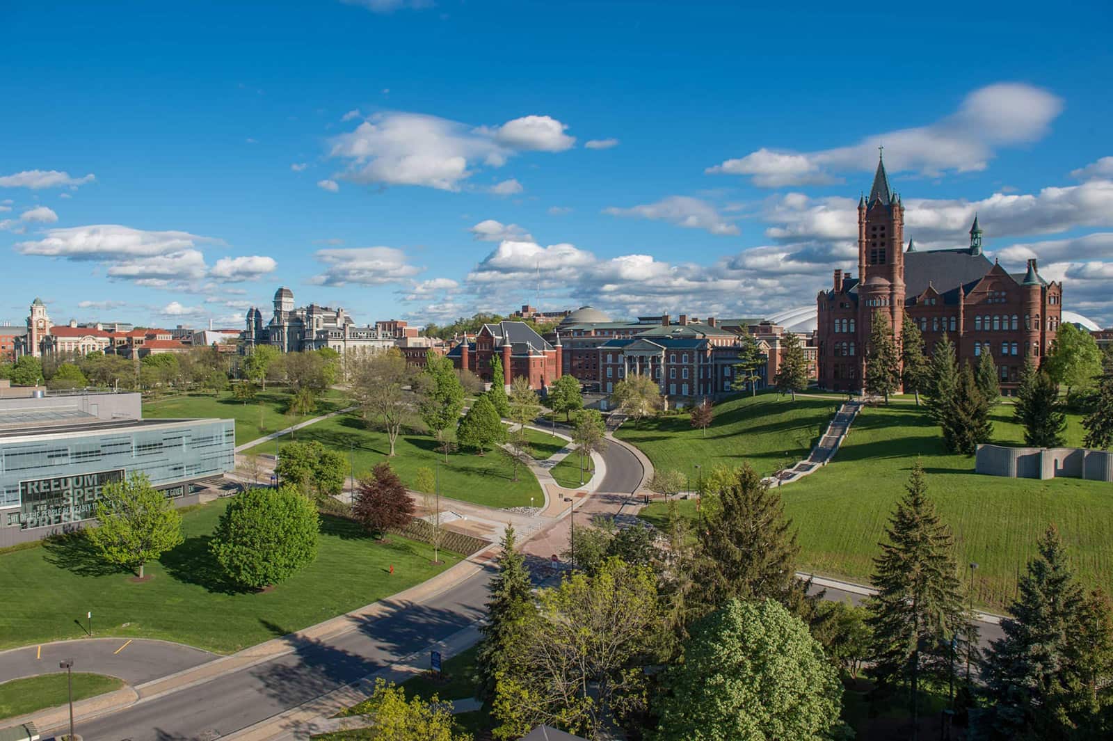 Syracuse University campus with newhouse 3 in the foreground