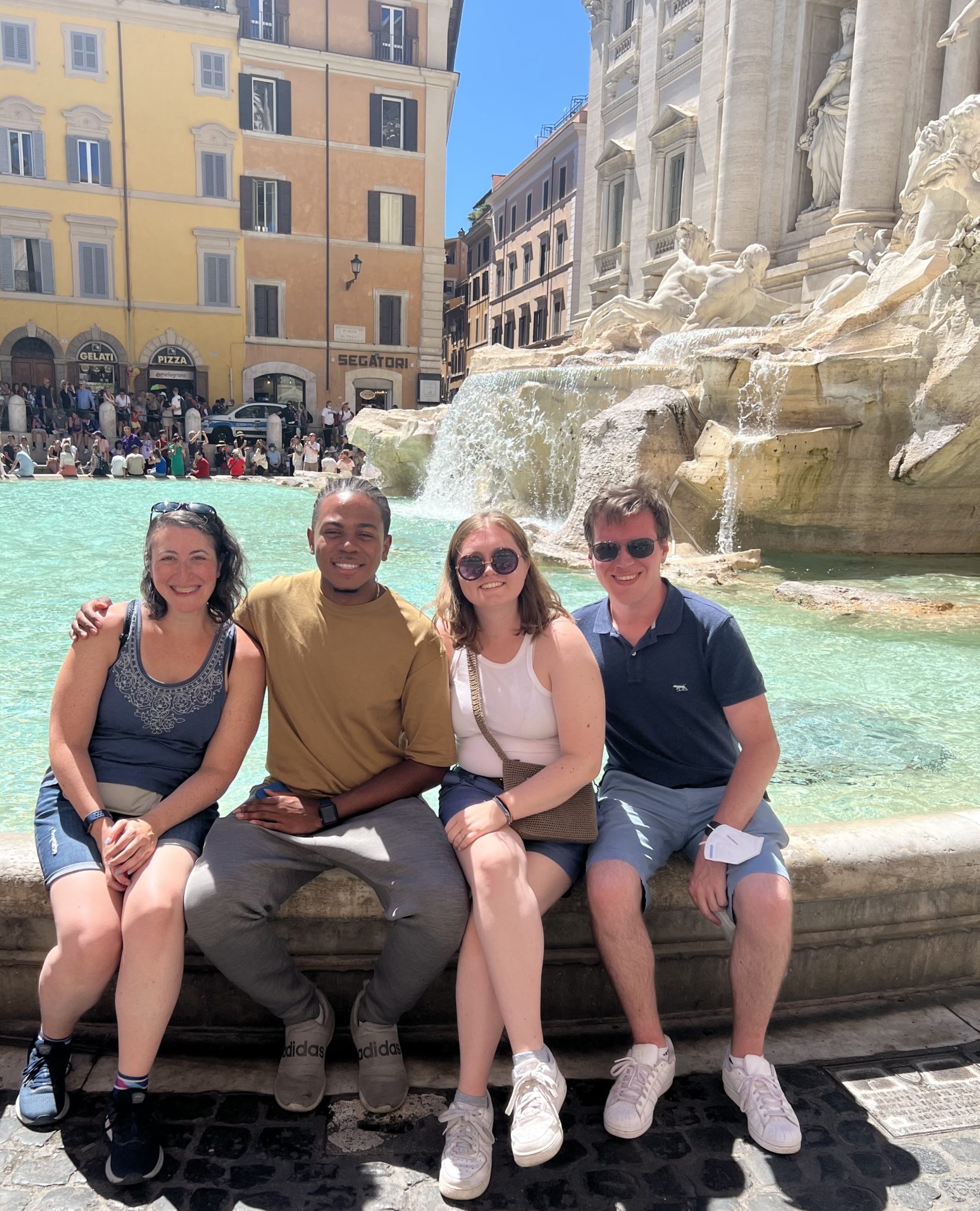 Shaina Holmes, David Barbier Jr., Rowan Ide and Thomas Finnegan at the Trevi Fountain in Rome, Italy.