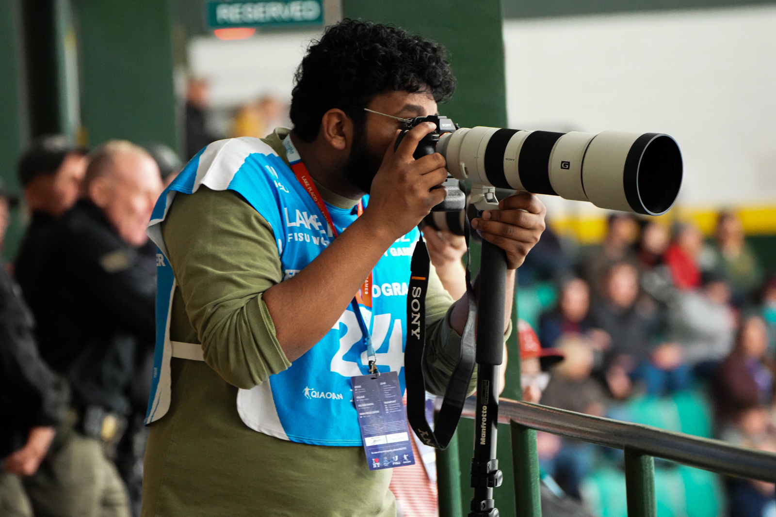 Surya Vaidy takes photos during the USA vs. Great Britain Men’s Hockey game at the 2023 FISU World University Games on Jan. 11, 2023, in Potsdam, New York.