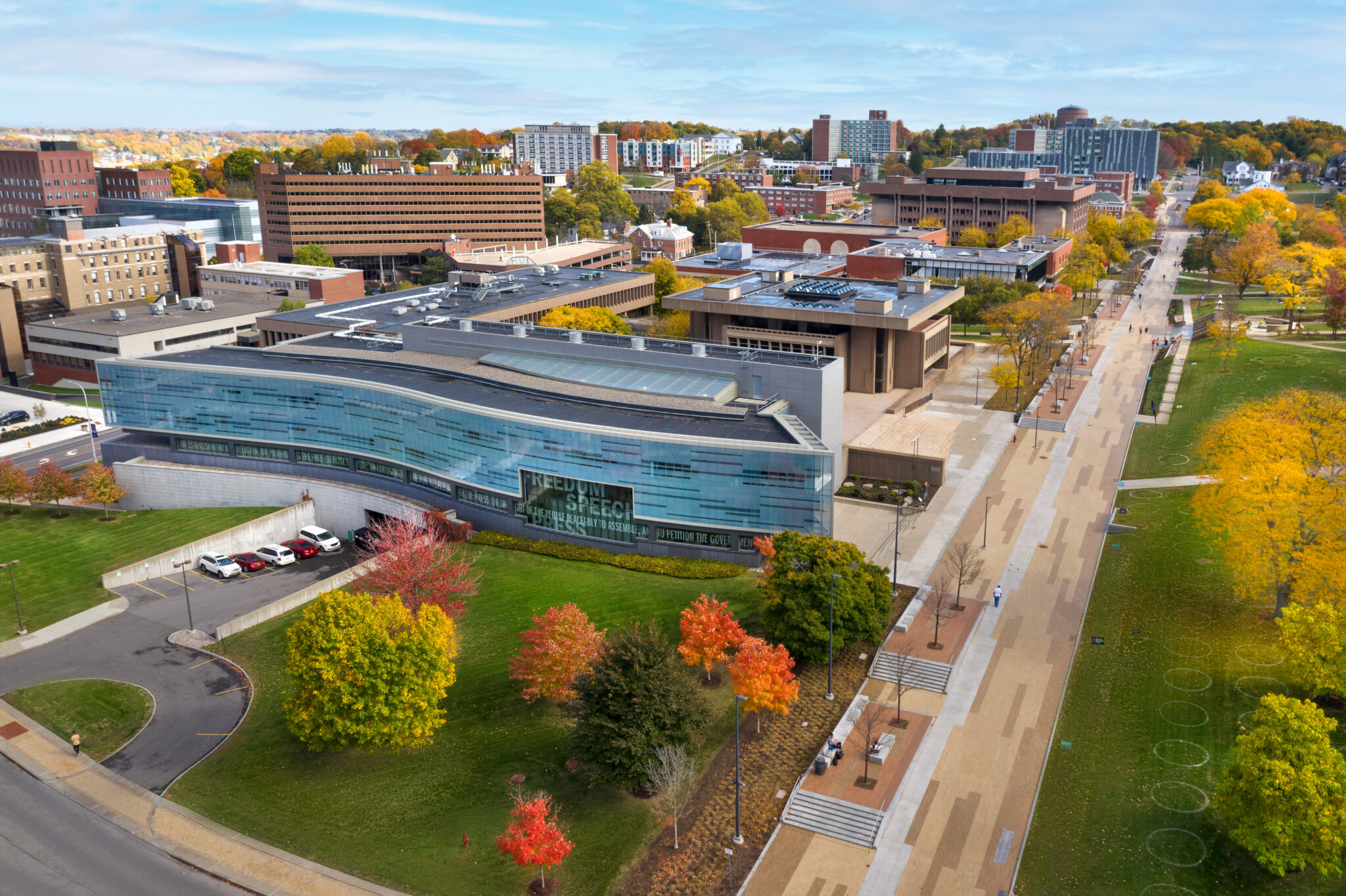 An overhead view of the Newhouse School complex
