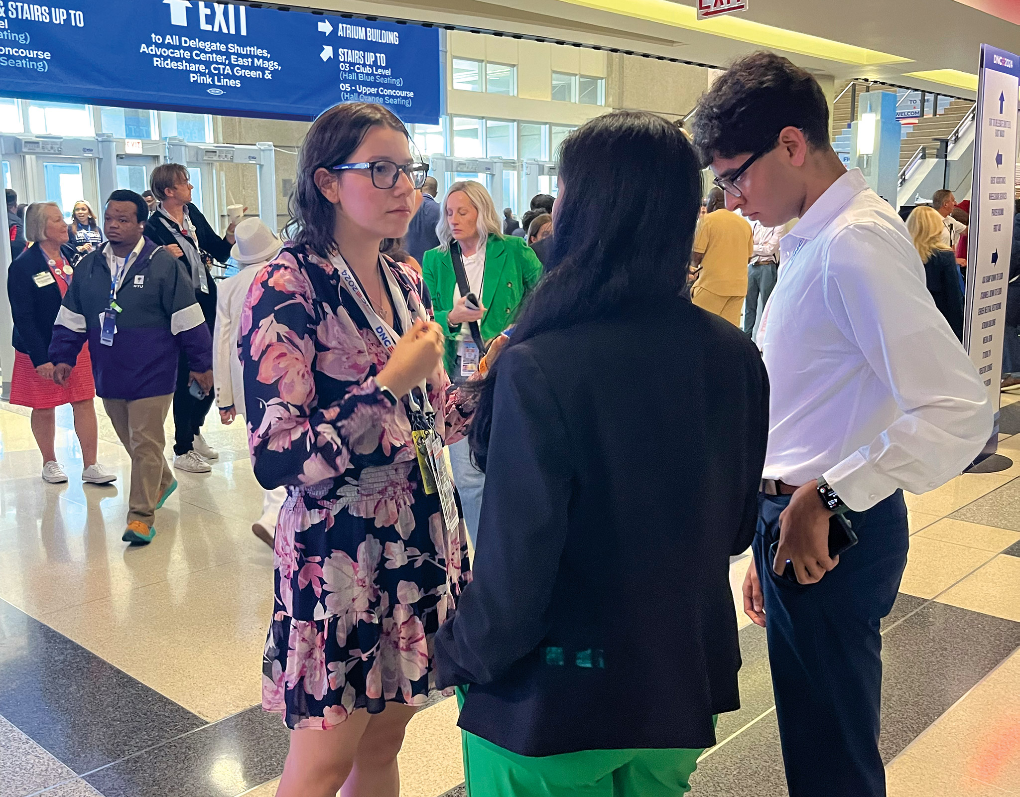 Junior Danielle Blyn interviews attendees at the Democratic National Convention.