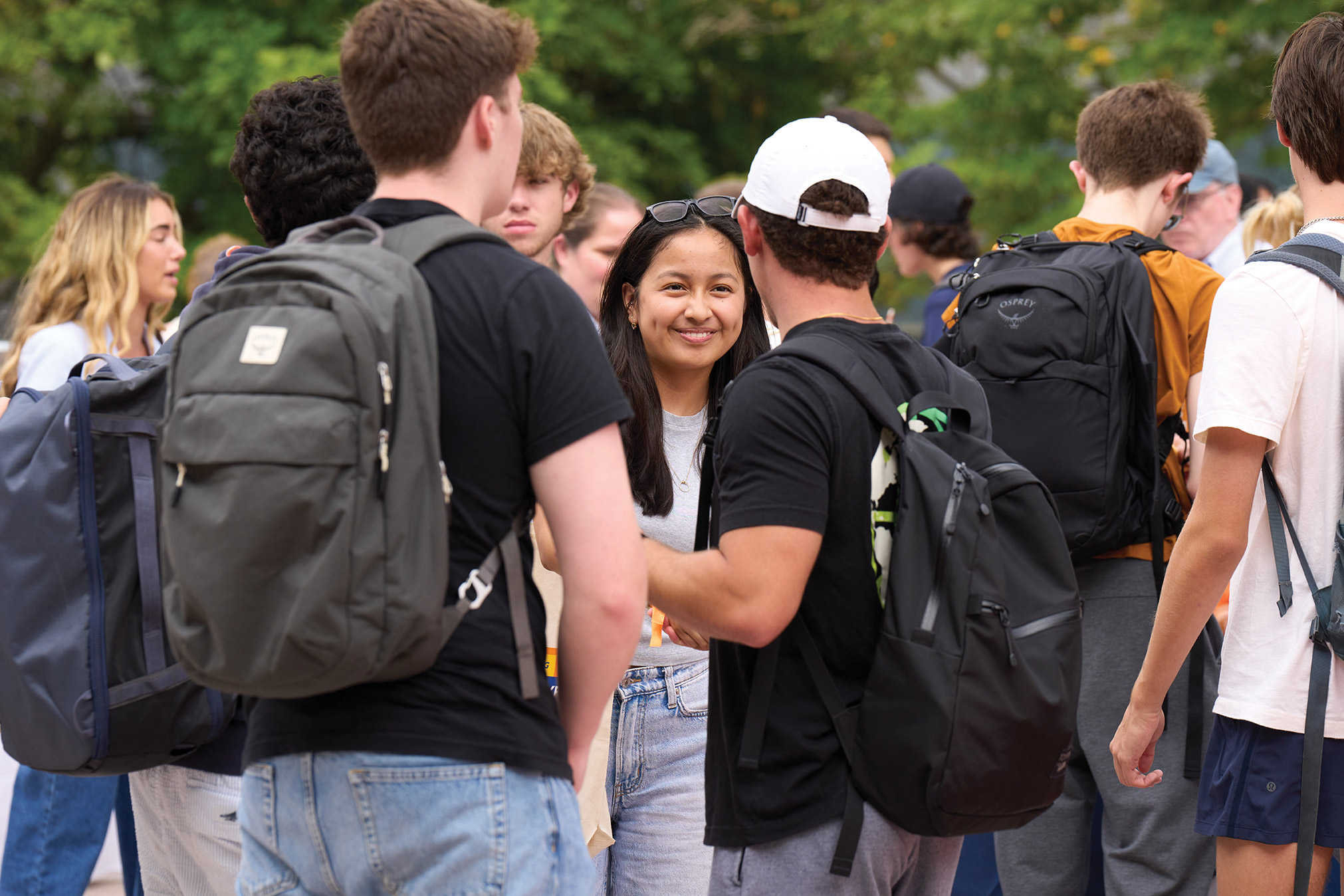 Newhouse students, faculty and staff gather at a party on the plaza after the dedication ceremony.