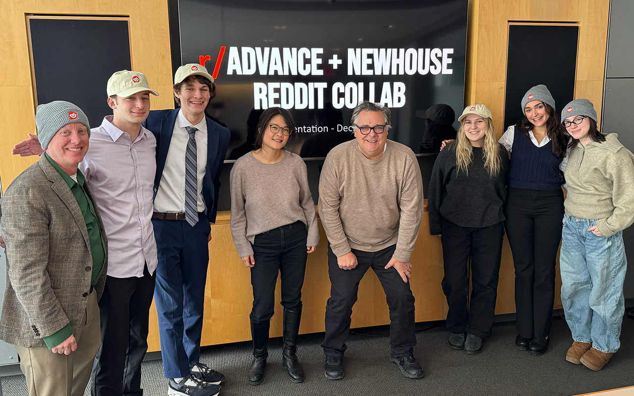 Newhouse School students and faculty meet with Advance Local representatives for a Reddit social media project